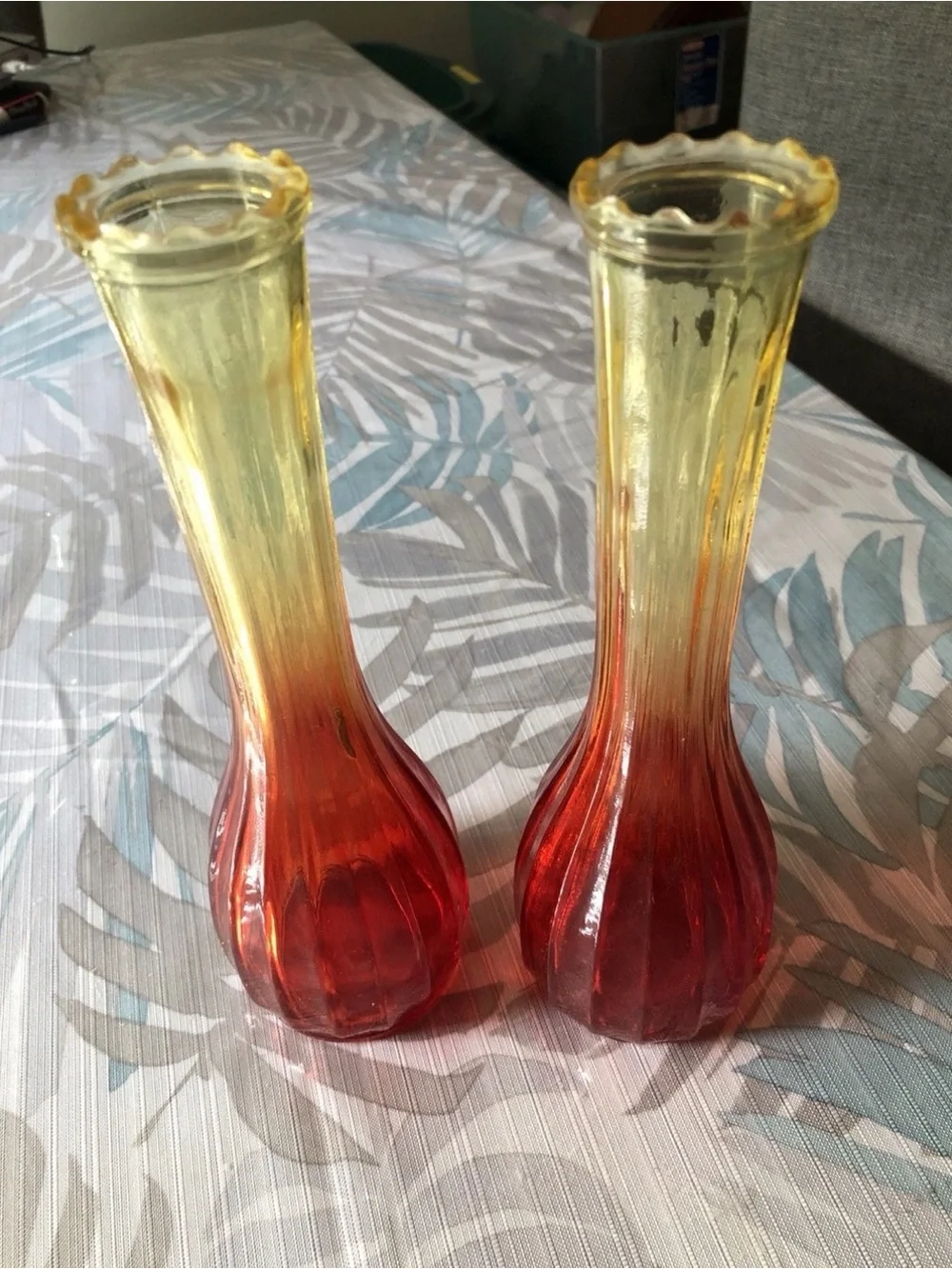 Vtg Jeanette Aberina Ombré Bud Vase - 9” Tall, Set Of 2